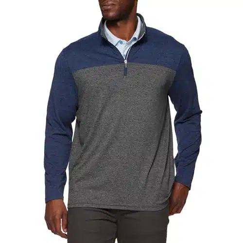 Flag & Anthem MadeFlex Mens Quarter Zip Golf Pullover Sweater, Lightweight Athletic Fit, Large, All Day Navy