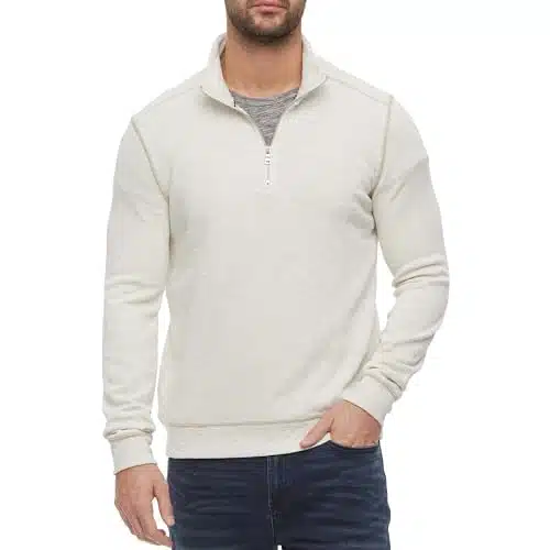 Flag & Anthem Mens Zip Pullover Sweater Quarter Zip Long Sleeve, Casual, Athletic Fit, S, Oatmeal Lavelle