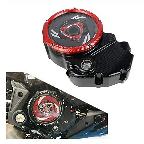 NICECNC Clear Clutch Cover Protector Compatible with Ducati DIAVEL S ,XDIAVELS ,MULTISTRADA S ,MULTISTRADA EnduroEnduro PRO ,Black&RED