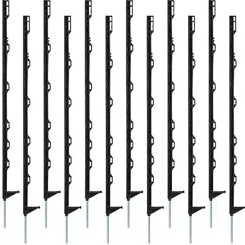 Sintuff Pack Electric Fence Posts, Inch Plastic Step in Fence Posts, Heavy Duty Sturdy Fence Posts for Garden Yard, Farm Temporary Outdoor Wire Fencing (Black)