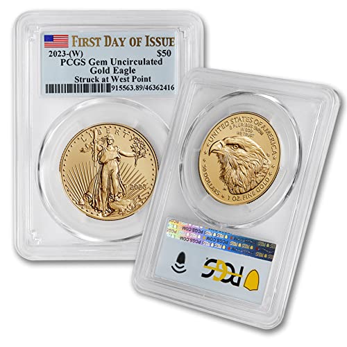 (W) oz American Eagle Gold Bullion Coin Gem Uncirculated (First Day of Issue   Struck at West Point   Flag Label) K $PCGS GEMUNC