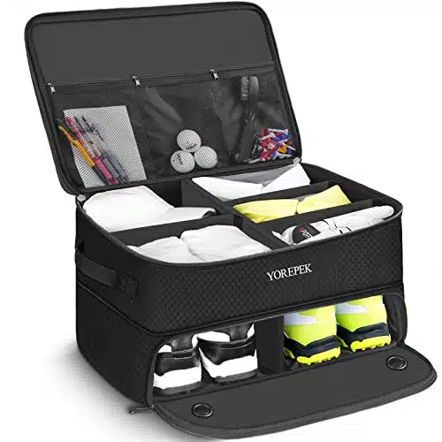 YOREPEK Layer Golf Trunk Organizer, Waterproof Car Golf Locker with Separate Ventilated Compartment for Pair Shoes, Durable Golf Trunk Storage for Balls, Tees, Gloves, Accesso