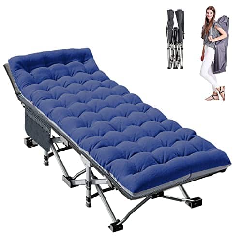 ABORON Folding Camping Cot WMat for Adults, Heavy Duty Outdoor Bed with Carry Bag,D Layer Oxford Travel Camp Cots