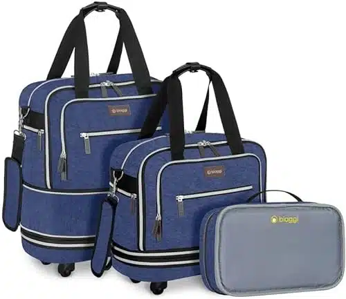 Biaggi Zipsak Boost! Foldable Underseat Carry On Expands to Full Size Carry On   Custom Sized Packing Cube Included  (Navy Blue)