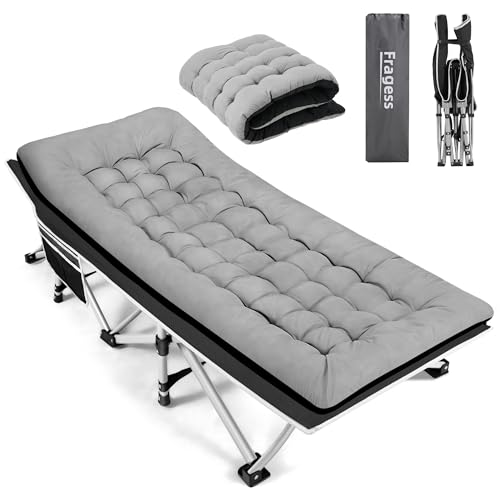 Fragess Portable Camping Cot, Sleeping Cot for Adult, Extra Wide Folding Cot Max Load LBS with Thick Mattress, Portable Camping Bed for Outdoor CampingOffice, Home Nap (Black+