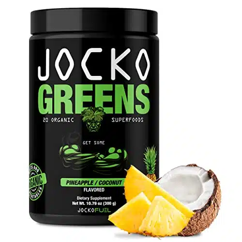 Jocko Fuel Greens Powder (CoconutPineapple Flavor)   Organic Greens & Superfood Powder for Healthy Green Juice   Keto Friendly with Spirulina, Chlorella, Digestive Enzymes, & 