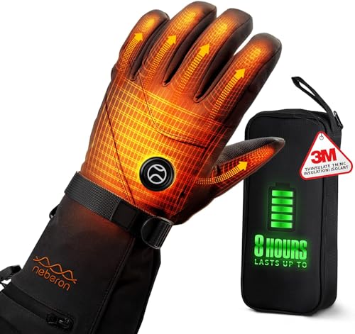 Neberon Heated Gloves for Men Women, Rechargeable Battery Electric Heating Gloves, H Lasting Warmth Winter Gloves with PalmTip Technology, Perfect for Skiing Snowboarding Moto