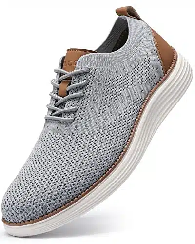 VILOCY Men's Casual Dress Sneakers Oxfords Business Shoes Lace Up Lightweight Comfortable Breathable Walking Knit Mesh Fashion Sneakers Tennis Light Grey,EU