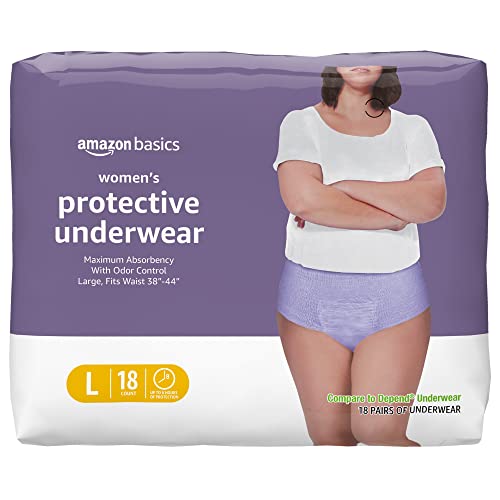 Amazon Basics Incontinence & Postpartum Underwear for Women, Maximum Absorbency, Large, Count, Lavender (Previously Solimo)