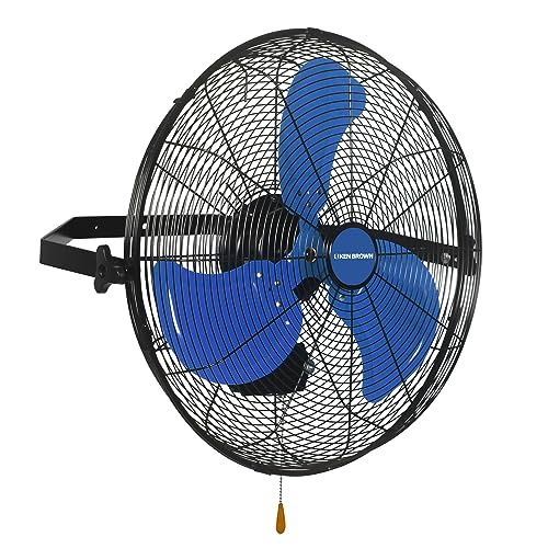 KEN BROWN Inch Wall Mount Fan Outdoor, CFM Metal Wall Fan, Speeds High Velocity Wall Mounted Fan for Patios, Gazebo, Greenhouse, Shop, Garage, Barn, Gym, Indoor, Industrial   