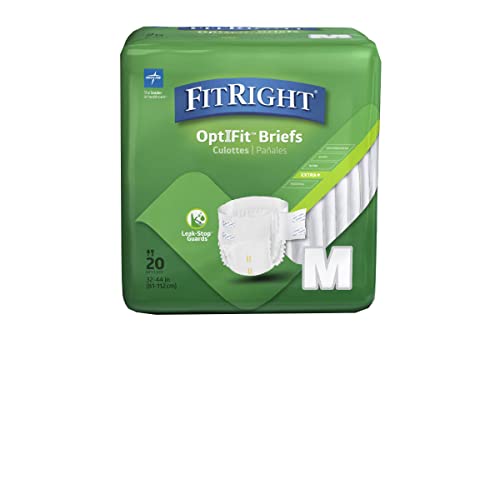 Medline FitRight OptiFit Extra+ Adult Diapers with leak stop guards, Disposable Incontinence Briefs with Tabs, Moderate Absorbency, Medium, , Count