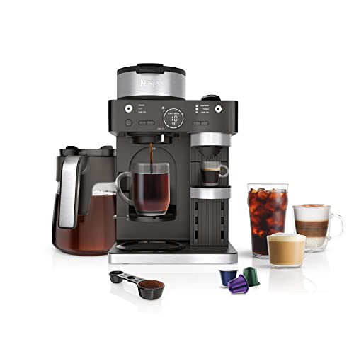 Ninja CFNEspresso & Coffee Barista System, Espresso Brew Styles, Single Serve Coffee & Nespresso Capsule Compatible, Cup Carafe, Built in Frother, Espresso, Cappuccino & Latte
