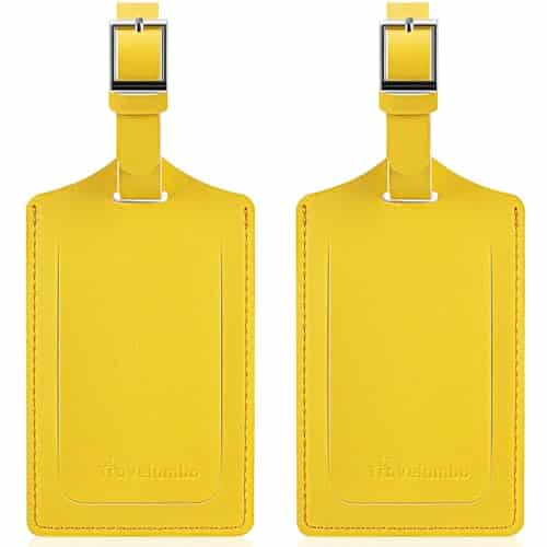 Travelambo Luggage Tag Faux Leather for Suitcase Women Kids Funny Cute (Energetic Yellow)