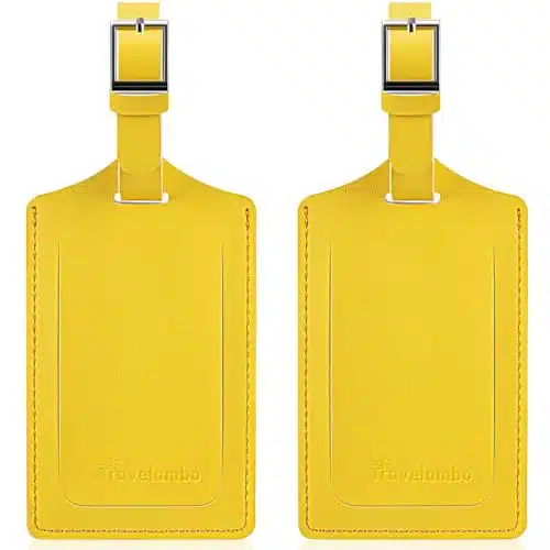 Travelambo Luggage Tag Faux Leather for Suitcase Women Kids Funny Cute (Energetic Yellow)