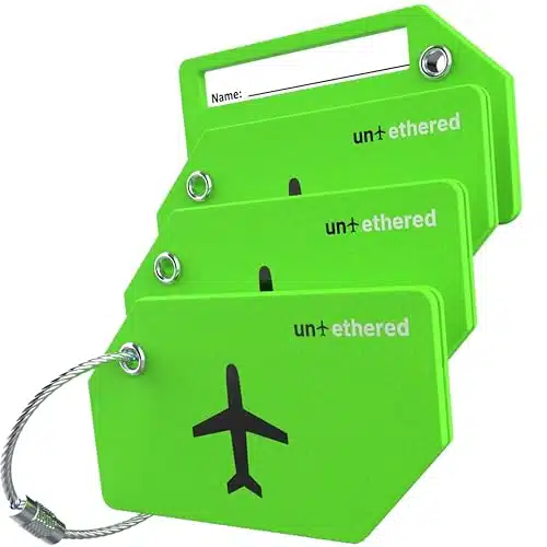 Untethered Luggage Tag Set   Pack of Identifiers and Name Tags for Suitcases and Bags (Green)