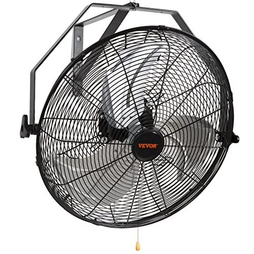 VEVOR Inch Wall Mount Fan, speed IPaterproof Wall Fan, Max. CFM Wall Mounted Fan for Outdoor, Commercial, Residential, Greenhouse, Workshop, Patio, Black, ETL Listed