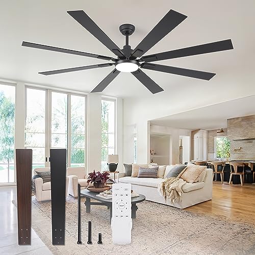 ZMISHIBO inch Large Ceiling Fans with Lights and Remote, IndoorOutdoor Black Modern Ceiling Fan for Kitchen Living Room Patio, Speed Reversible Quiet DC Motor, CCT, Dual Finis